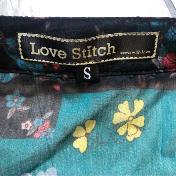 Love stitch patchwork floral overlay babydoll tunic dress in green black. Size S - Picture 7 of 7